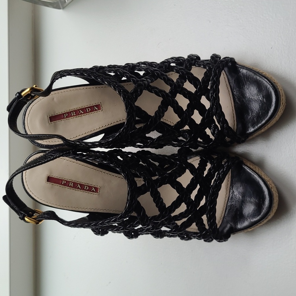 PRADA Authentic wedge mules sandals black - Picture 4 of 8
